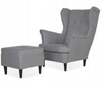 Fotel uszak ARI PRINT z podnóżkiem skandynawski  pepitka