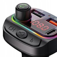 Transmiter bluetooth FM samochodowy SZYBKA ładowarka PD 24W QC3.0 USB-C RGB
