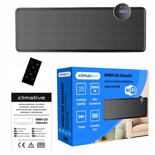 Kurtyna powietrzna szklana GlassAir 2000W grzejnik elektryczny WiFi na Arena.pl