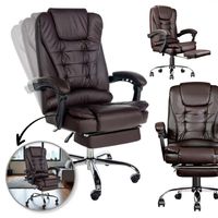 Fotel biurowy obrotowy BOSS z podnóżkiem - brązowy SKÓRA KO22BR