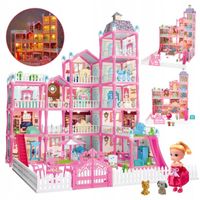 DUŻY DOMEK DLA LALEK WILLA MEBLE LALKA PIESKI TARAS OGRÓD 5 POZIOMÓW 78CM