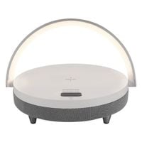 Stojąca LAMPA stołowa SATURN 03864 Ideus biurkowa LAMPKA okrągła LED 10W 4000K z głośnikiem bluetooth biała szara