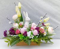 Stroik wielkanocny z ceramicznym zającem – 63 cm