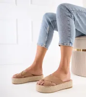 Brązowe klapki espadryle z paskami na platformie Jerisa 40