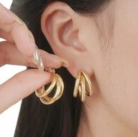 KOLCZYKI ZŁOTE KÓŁKA POTRÓJNE STAL CHIRURGICZNA POZŁACANE