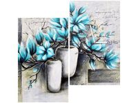 60X60CM ZEGAR MAGNOLIE NIEBIESKICH KOLORACH OBRAZ DREWNO ŚCIAN KWADRAT