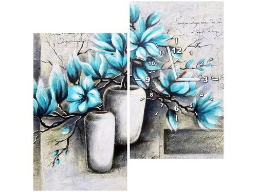 60X60CM ZEGAR MAGNOLIE NIEBIESKICH KOLORACH OBRAZ DREWNO ŚCIAN KWADRAT na Arena.pl