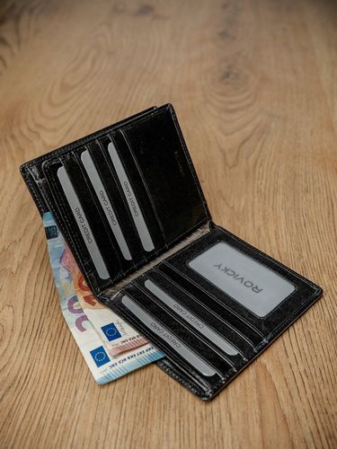 pionowy portfel męski bez zapięcia z czarnej skóry naturalnej  rovicky na Arena.pl