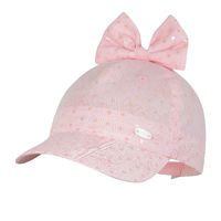 BROEL HILARIA czapka na lato dla dziewczynki z kokardą len różowa 50-52
