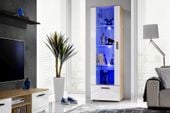 Witryna Szklana Regał Salon Dąb Wotan/Biały z Półkami RGB LED 192x60