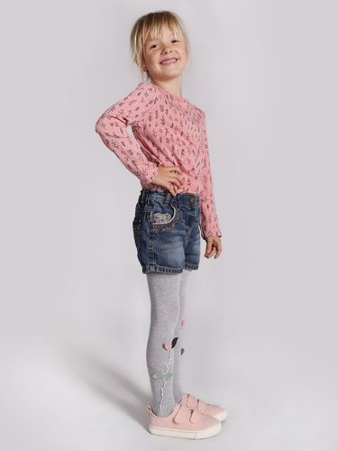 Rajstopy dziewczęce bawełniane z elementem 3D listki szare 104-110 YOCLUB na Arena.pl