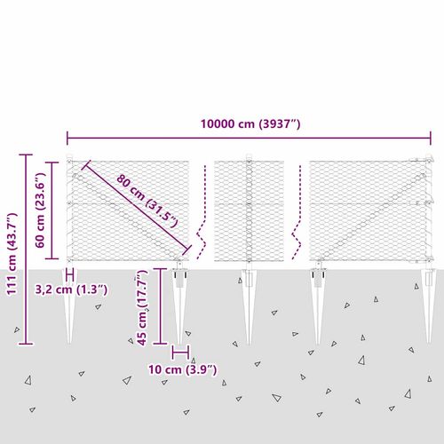 Ogrodzenie z słupkami Srebrny 0.6 x 100 m Stal pokryta PCV na Arena.pl