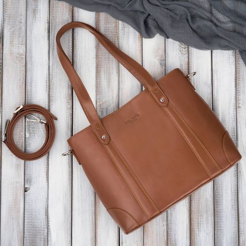 torebka damska skórzana na ramię i do ręki shopper bag koniakowa pojemna na Arena.pl