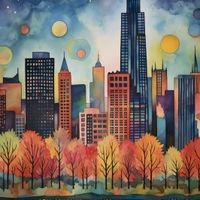 Plakat 50x50cm Panorama Malowniczego Miasta