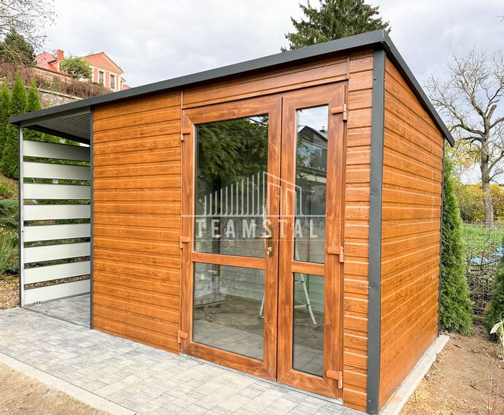 SCHOWEK - DOMEK OGRODOWY 2,5m x 2m + wiata 1,3m spad w tył TS511 zdjęcie 3