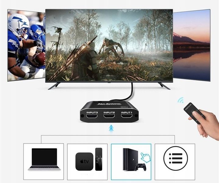 SWITCH HDMI 2.0 3x1 PRZEŁĄCZNIK ROZDZIELACZ ULTRA HD HDCP 2.2 HDR10 4K/60HZ zdjęcie 5