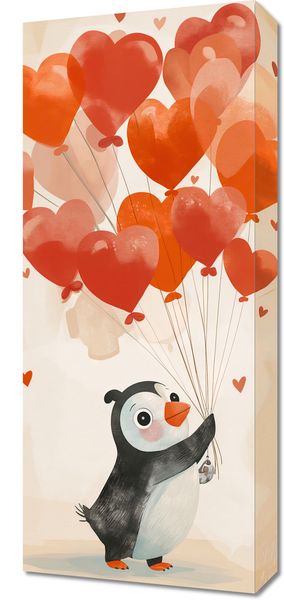 Obraz 30x70cm Pingwinek z Balonami zdjęcie 1