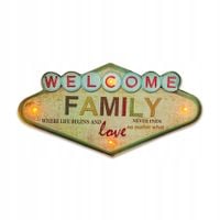 Znak metalowy FOREVER LIGHT Retro LED Welcome Family