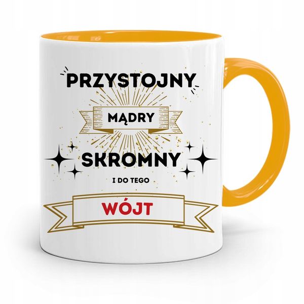 Dla Wójta Kubek Żółty Prezent Przystojny Mądry Z Nadrukiem Ze Zdjęciem zdjęcie 1