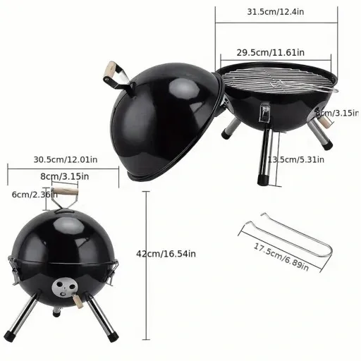 GRILL KOPUŁOWY OGRODOWY ZAMYKANY GRIL Z POKRYWKĄ WĘGLOWY BRYKIET OKRĄGŁY zdjęcie 6
