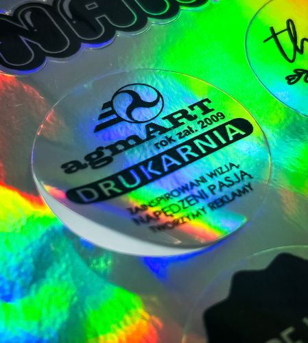 Naklejki samoprzylepne HOLOGRAFICZNE HOLO z twoim LOGO grafiką 50 szt 5 cm na Arena.pl