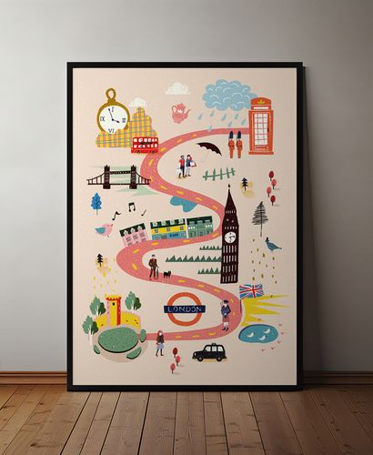 Plakat mapa mapy Londyn ilustracja 61x91 cm w czarnej ramie na Arena.pl
