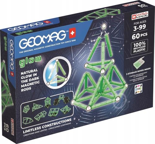 KLOCKI MAGNETYCZNE DLA DZIECI GEOMAG GLOW RECYCLED 60 ELEMENTÓW EDUKACYJNE na Arena.pl