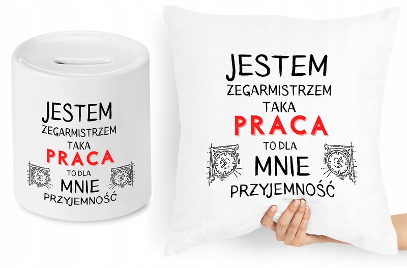 Dla Zegarmistrza Zestaw Poduszka + Skarbonka Z Nadrukiem Ze Zdjęciem zdjęcie 1