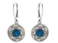 Eleganckie wiszące okrągłe rodowane srebrne kolczyki niebieski opal srebro 925 K1490