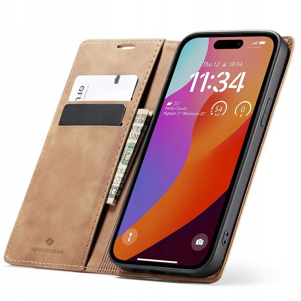Spacecase Wallet iPhone 15 Pro light brown zdjęcie 1
