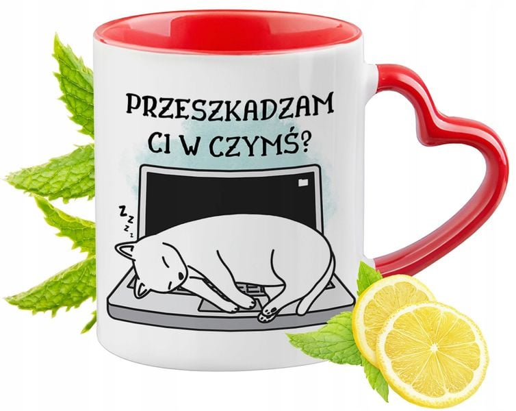 Kot Kotki Kubek Czerwony Z Uszkiem W Kształcie Serca Na Prezent zdjęcie 1