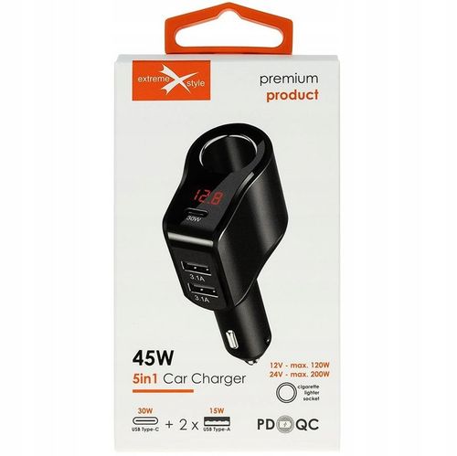 SZYBKA Ładowarka samochodowa do auta USB-C +2x USB +gniazdo zapalniczki 45W na Arena.pl