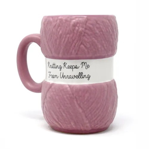 Kubek Włóczka z napisem "Knitting Keeps Me From Unravelling" na Arena.pl