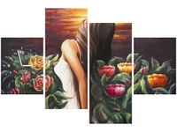 120CM 80CM ZEGAR 4 ELEM KOBIETA WŚRÓD KWIATÓW OBRAZ ŚCIENNY