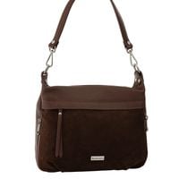 Skórzana torebka z zamszowym akcentem - Brązowa