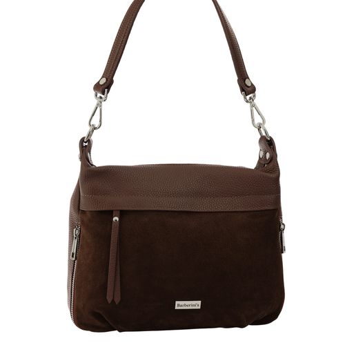 Skórzana torebka z zamszowym akcentem - Brązowa na Arena.pl