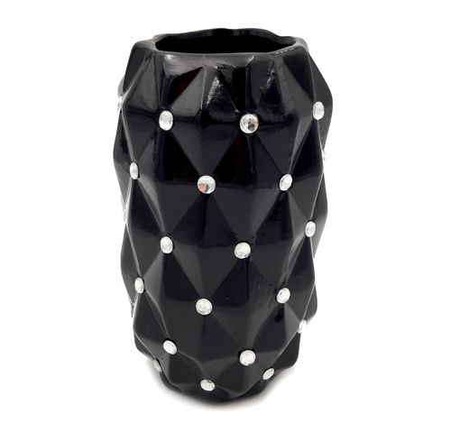 Czarny wazon pikowany z kryształkami glamour DUŻY na kwiaty na Arena.pl