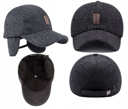 CZAPKA Z DASZKIEM MĘSKA CIEPŁA ZIMOWA NA ZIMĘ CHOWANE NAUSZNIKI CZARNA na Arena.pl