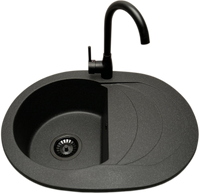 Zlewozmywak jednokomorowy z ociekaczem VIGOR grafit z prawym ociekaczem + bateria LUNA czarna