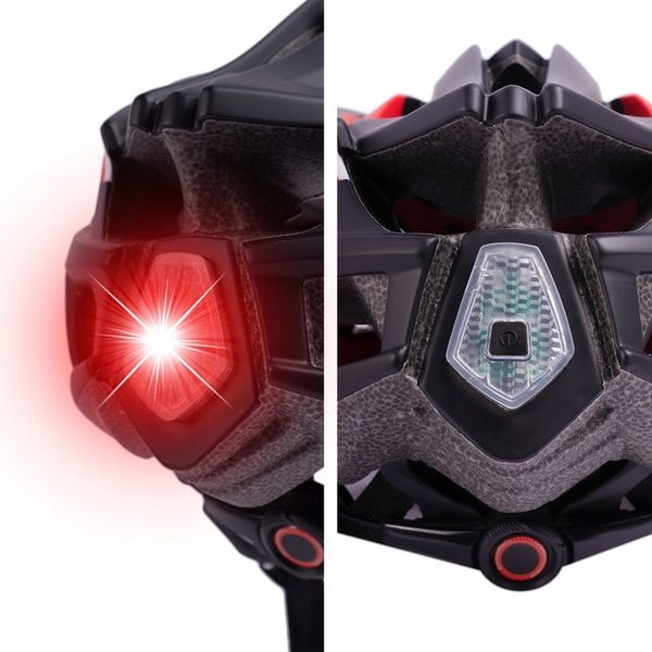 KASK ROWEROWY REGULOWANY 57-62 UNIWERSLANY Z WENTYLACJĄ DASZKIEM LAMPKĄ zdjęcie 12