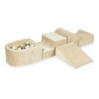 Piankowy plac zabaw z górką i z basenem micro Velvet soft beżowy + 100 piłek (jasny róż, jasny złoty, perła, srebrne)