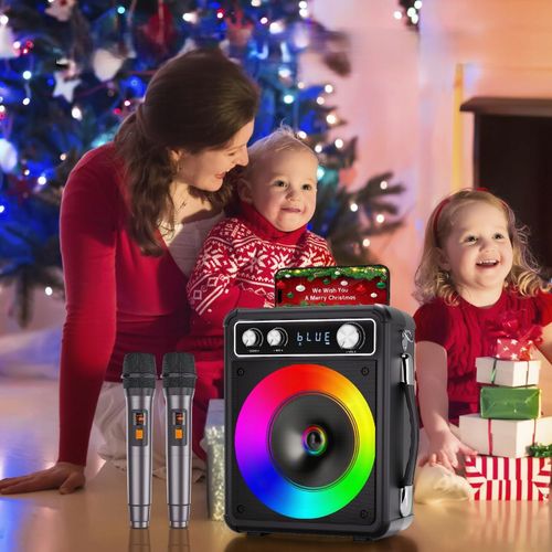 Karaoke Zestaw Bluetooth Głośnik Bezprzewodowy Dwa Mikrofony Światła Led na Arena.pl