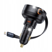 ŁADOWARKA SAMOCHODOWA ZE ZWIJANYM KALBLEM DO IPHONE LIGHTNING USB-C 60W CZA