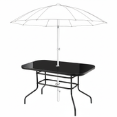 Duży szklany stół ogrodowy na taras balkon 120x70 czarny otwór na parasol