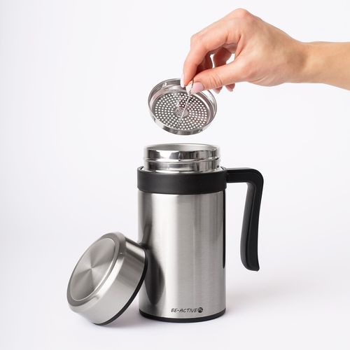 Kubek Termiczny Termos Srebrny Podwójne Ścianki Duży 450Ml Na Kawę Herbatę na Arena.pl