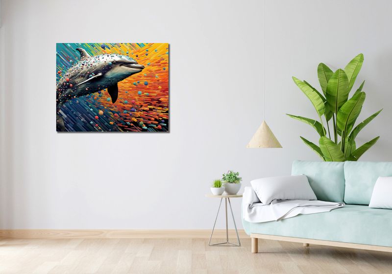 Obraz 90x70cm Delfin w Palecie Barw zdjęcie 2