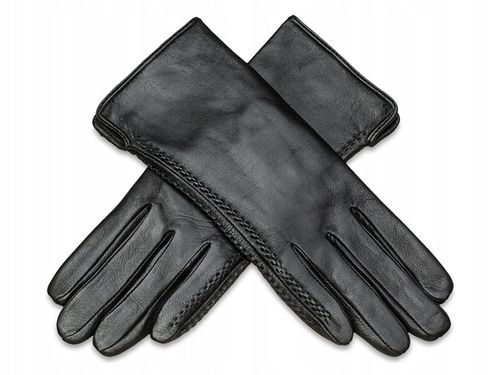 RĘKAWICZKI SKÓRZANE DAMSKIE OCIEPLANE SKÓRA CIELĘCA CZARNE NA JESIEŃ ZIMĘ na Arena.pl