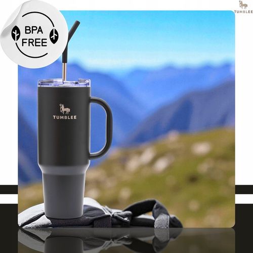 DUŻY Kubek Termiczny ze STALOWĄ SŁOMKĄ do Auta na Kawę Herbatę Zimne Napoje na Arena.pl