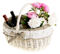 Kosz Wiklinowy "Wałkowy" na Zakupy Obszyty Tkaniną Wybielany 42x34 H23/36 cm