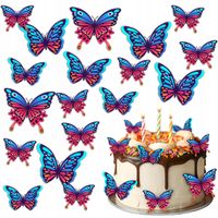 Waflowe Niebiesko - Czerwone MOTYLKI MOTYLEK na tort Jadalna ozdoba 23 szt